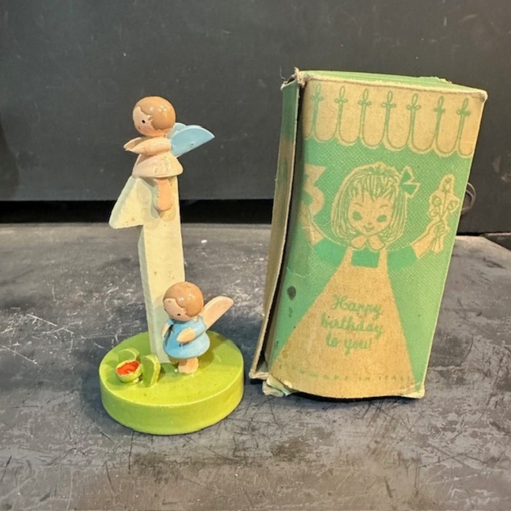 Vintage Wooden Angel‎ Figurine Birthday Candle Holder Made in Italy